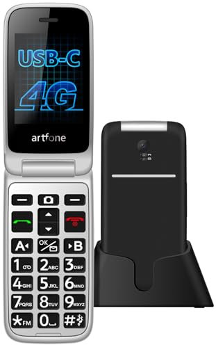 artfone G3 Telefono Cellulare per Anziani 4G Flip a Conchiglia con Tasti Grandi, Volume Alto, Pulsante SOS, Tasto Torcia, Base di Ricarica, Nano SIM, MMS, Type-C, Radio FM - nero