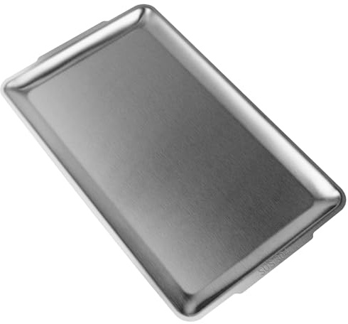 Sanbege Large 304 Stainless Steel Serving Platter, 15.7 Rectangle Camping Plate, Vanity Organizer Tray for BBQ, Party, Buffet, Appetizer, Bathroom Supplies (Brushed Nickel)