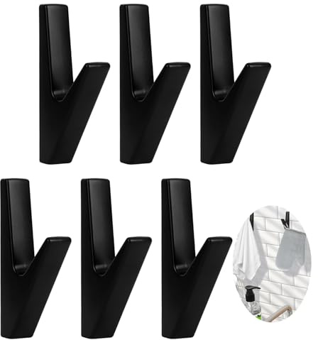 DAIRYCOF Garderobenhaken schwarz, Zinklegierung, 6 Stück, Wandmontage, 30 kg Tragfähigkeit, Modern, Minimalistisch, Bad, Küche, Eingang, Flur (6 Stück Schwarz Zinklegierung)