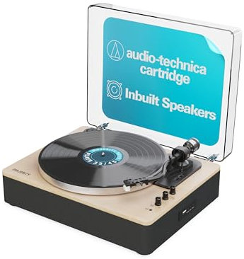 Record Player with Bluetooth | Wooden Home Audio Vinyl Player with Integrated Stereo Speakers | USB Recording & Playback, AT3600L Cartridge, and Auto Stop Function | Majority Folio Turntable
