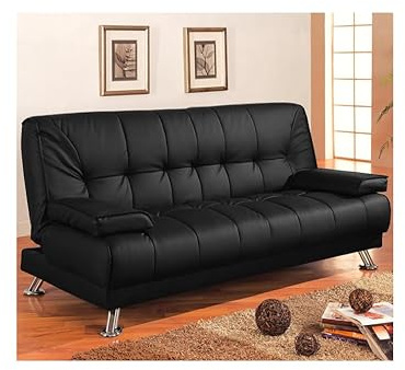 Generico Divano letto tre posti, reclinabile, ecopelle nero Sicorage 187cm Crucy