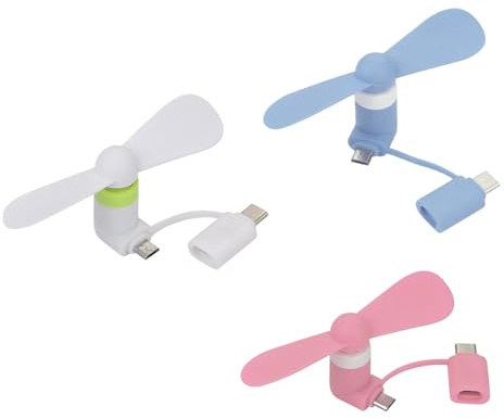SEMINISMAR Lot de 3 mini ventilateurs portables USB compatibles avec téléphone portable de type C et smartphone, ventilateur de téléphone portable 2 en 1