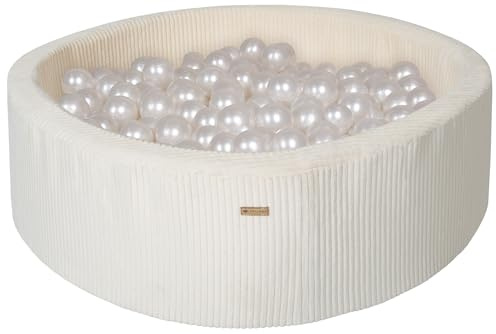 Velinda Piscina de Espuma Seca con 200 Bolas Bolas de Pana diámetro 90 cm (Color de la Piscina/Las Bolas: Crema/Perla)