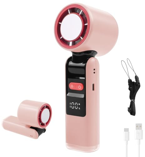 Handheld Fan with Ice Cooler, 3-in-1 Hand Neck & Desk Fan with LED Display & Lanyard, 4 Speed Portable Mini Hand Held Fans USB Rechargeable for Travel Camping Office Home (Refrigeration Pink) | Adjustable Wind Speed