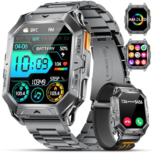 LIGE Smartwatch Uomo Militare, 2.13 AMOLED Smart Watch con Chiamate Bluetooth, 1000mAh Batteria, Cardiofrequenzimetro, Sonno, IP68 Impermeabile,100+ Modalità Sport per Android IOS