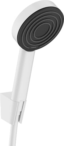 hansgrohe Pulsify S - Duschset mit Duschkopf wassersparend (EcoSmart+, PowderRain-Strahl), Duschschlauch (1,25 m) und Duschkopfhalterung, Mattweiß, 24307700