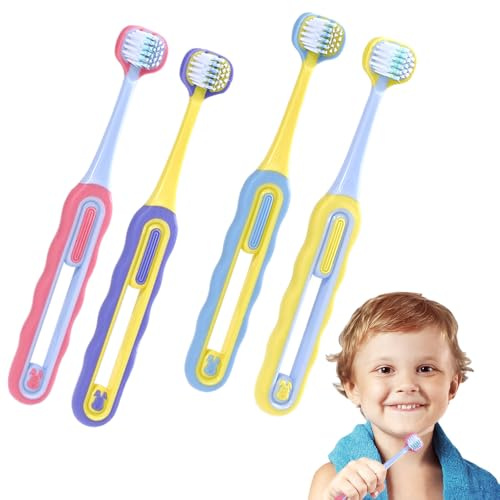 Paquete de 4 cepillos de dientes de 3 lados para autismo para niños y adultos, diseño sensorial para necesidades especiales, cómoda limpieza de triple acción