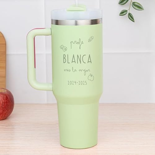 Wanapix | Taza Térmica Verde XL Personalizada | Conserva Frío y Calor | Profe