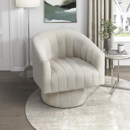 Lexicon Modern Swivel Accent Chair, Velvet Fabric Upholstered Swivel Lounge Chair with Rounded Base and Channel Stitching for Living Room/Bedroom/Office, Easy Assembly, Taupe