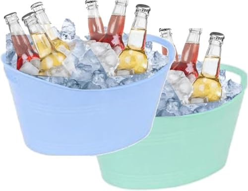 Almineez Set of 2 Premium Plastic Drink Bucket - Beverage Tub with Handles - Perfect for Parties, BBQs, Outdoor Events - Cooling Bottles Cans of Beer or Soft Drinks
