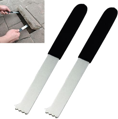 Upgraded 2PCS Paver Removal Tool, Paver Puller Tool with Double Joint Scraper, Micro-Tooth Groove and Non-Slip Rubber Handle, Heavy-Duty Steel Paver Lift Tool for Removing Pavers, Bricks, Blocks