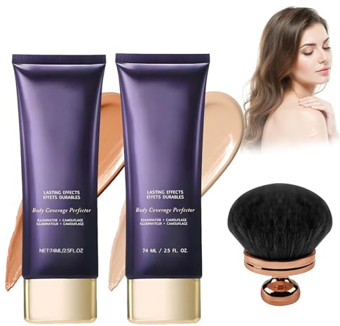 Body Coverage Perfector, All Over Complexion Perfector mit Pinsel, Tattoo Abdeckung Wasserfest, Bein Körper Make Up Wasserfest, Abdeckcreme für Körper Narbe Abdeckung Make-up (Braun+Natürlich)