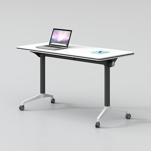 Moderno tavolo da conferenza mobile pieghevole, bianco con ruote silenziose, grande tavolo portatile per riunioni per casa, ufficio, aula di formazione (1 pezzo), design versatile e salvaspazio