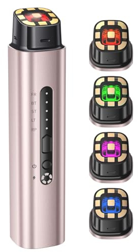 Oranmagic Appareil Visage Radiofréquence Appareil Beauté Massage, EMS et Massage Facial, Luminothérapie LED à 5 Couleurs, Atténue les Rides et les Ridules（Rose)