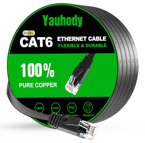 Yauhody Ethernet Cable 5m, Gigabit Cat 6 Internet Cable, Cat6 LAN Cord | Pure Copper, High Speed, Stable & Durable, Snagless Design, RoHs, TIA/EIA Compliant, for PC, Router, TV, Server(5m,Black)