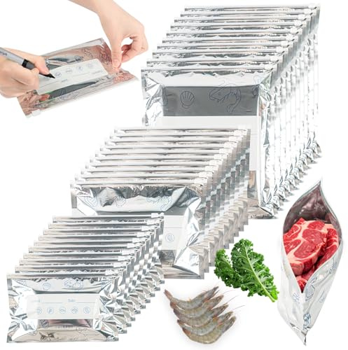 Phlognfy Lot de 30 sacs alimentaires en feuille d'aluminium, sacs de conservation réutilisables, fermeture éclair, réutilisables, pour le stockage des légumes, des fruits de mer, des collations, des