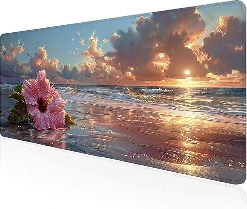 Musmatta hav spelmusmatta blomma stor skrivbordsmatta 1600 x 800 x 3 mm, arbete från hem väsentligheter halkfri gummibas specialstruktur vattentålig yta slitstark skrivbord matt för laptop Y1-695