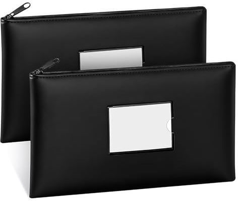 Vesavifaka Geldtasche mit Reißverschluss, 2 Stück Banktasche für Bargeld mit Etikett, Wasserdichte Leder Geldsack, für Geld Münzen Rechnungen, Einzahlungsbelege und Aufbewahrung, 28 x 15,5 cm