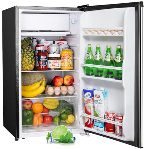 Upstreman 91L Kleiner Kühlschrank mit Schnellkühlfach, 5 Temperaturstufen (0-10℃), Energieeffizient, 41 dB Leiser Betrieb, Kompakt Geräumig für Studentenwohnheim/Büro, BR321-Silber