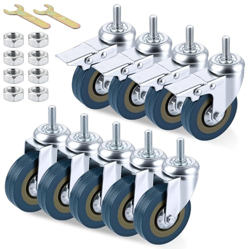 LOPYXBR 8er Set Schwerlastrollen 75mm Lenkrollen mit Bremse Möbelrollen M10 x 25mm Rollen Schwerlast aus Kaltgewalztem Stahl für Möbel und Werkstatt Belastbar (4 Versandräder + 4 Bremsräder)