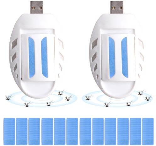 Nzkeuf Mückenstecker, 2 PCS USB Elektrisches Tragbarer Mückenschutz Killer mit 120 Mückenschutztabletten, Tragbare Steckdosen-Mückenschutz, Mückenabwehr Outdoor, für Wandern Outdoor Sommer Zuhause