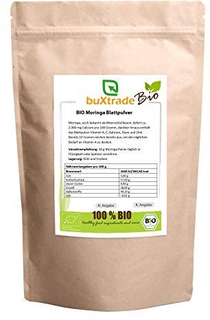 4 x 500 g BIO Moringa Blattpulver - Meerrettichbaum Pulver Moringapulver Rohkostqualität 2 kg