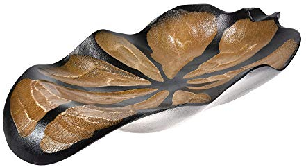 AeraVida Servierschale oder Schale aus Holz, von Natur inspiriert, handgeschnitzt, kurvige Blattform, zweifarbig, gebeizt, für tropischen Chic, Heimdekoration und Küchenzubehör
