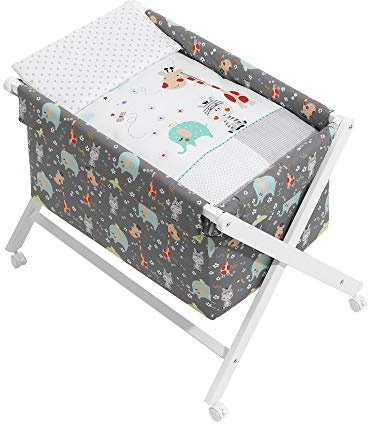 mibebestore Vestidura Minicuna Tijeras Blanco/Gris Jungla (No Incluye Estructura)