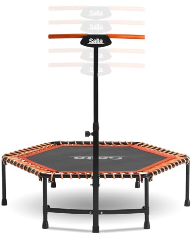 Salta Fitness – ø 128 cm – inomhus studsmatta – 5-vägs höjdjusterbart handtag – elastisk fjädring/bungees, solid konstruktion – sexkantig – 110 kg lastkapacitet – orange