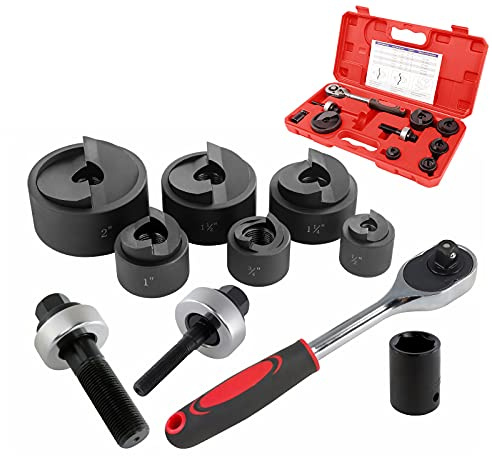 iGeelee Ratchet Knockout Hole Punch Driver Kits 1/2 to 2 inch SLUG-Buster Knockout Electrical Conduit Hole Cutter Set KO Tool Kit (CC-60)