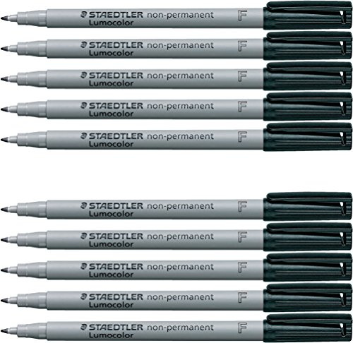 Staedtler 316-9 BKDA Lumocolor Universalstift F-Spitze circa, 0.6 mm, non-permanent, schwarz (0.6 mm, schwarz, 10)