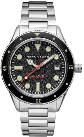 Spinnaker Herren 42mm Cahill Mid Size Automatik Sable Black 3-Zeiger-Uhr mit massivem Edelstahlarmband SP-5075-11