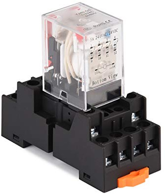APIELE [3 años de garantía] Relé de potencia electromagnético MY4NJ HH53P bobina 4PDT 4NO + 4NC 14 pines 5A con luz de control con zócalo (12 V CC)