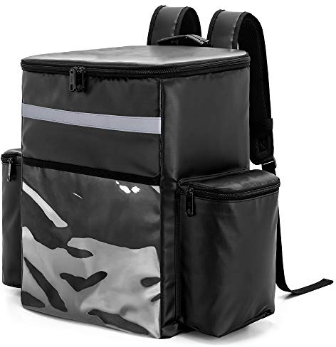 Trunab Kühltasche Isoliert Schwarz, Wasserdichter Thermorucksack Große Kapazität mit Mehrere Taschen, Lieferrucksack Geeignet für Picknick, Strand, Essen Lieferung