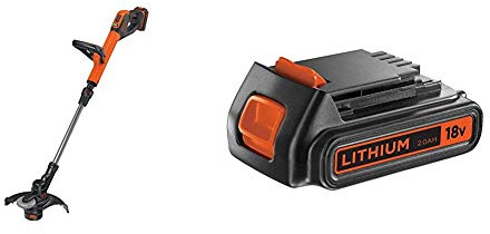 BLACK+DECKER 18V Cordless 28 cm String Grass Trimmer 2.0Ah Lithium Ion Battery & BL2018-XJ 2 Ah Lithium Ion Battery, 18 V