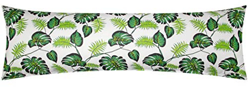 Renforcé Seitenschläferkissen Bezug 40x145cm Tropische Blätter (31/1-Grün) | Grün/Weiß - Pflanzen - 100% Baumwolle - Bezug, Kissenbezug, Reißverschluss auf der langen Seite