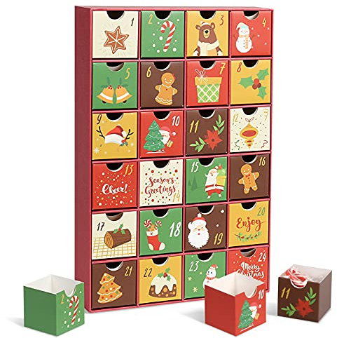 LEMESO Calendario Avvento 2024 Calendario dell’Avvento per Natale, con 24 Cassetti da Riempire, Scatole Regali Natalizie di Cartone per Confetti Caramelle Cioccolatini Dolcetti per Bambini