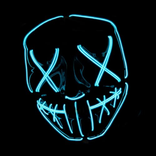 Original Cup Masque LED La Purge | Nightmare Bleu | Qualité Premium | Plastique Rigide | 3 Modes de Clignotements | Masque LED | Cosplay | Halloween | Néon | 100% Horreur | 100% Fun