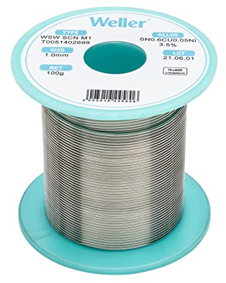 Weller WSW SCN M1 (T0051402699) Bleifreier Lötdraht, Ø 1,0 mm, Legierung Sn99.3Cu0.6Ni0.05, Flussmittelgehalt 3,5%, 100 g, Silber