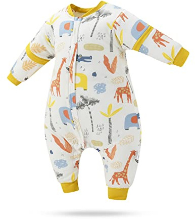 SONARIN Baby Schlafsack mit Füßen und Abnehmbare Ärmel,100% Baumwolle Babyschlafsack Weich und Warm Kinderschlafsack Winter für Kleinkinder Kinder 3 Monate bis 7 Jahre alt(Giraffe)
