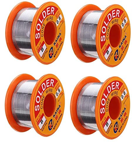 Filo di saldatura a nucleo di colofonia 63/37, 0,8 mm, 50 g, 2,0% flusso set di fili di saldatore per fai da te elettronico (pacchetto di 4)