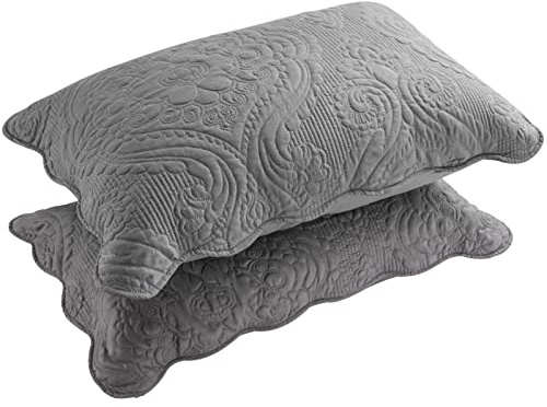 BOSOWOS Quilted Pillow Shams Set of 2, Decorative Microfiber Standard Bed Pillow Shams, Soft Breathable Pillow Covers with Envelope Closure (Grey, 2Pcs:20 x 26inch)