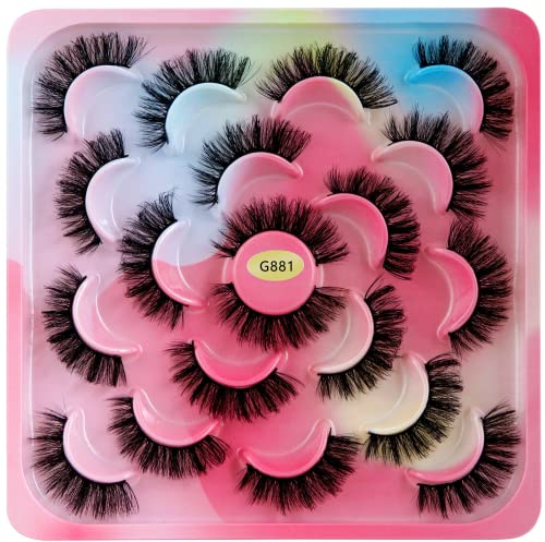 Faux Cils 10 Paires- 6D Faux Cils Naturel à la Main Ultra-Minces Cils Professionnel Cils Noir Réutilisables (G881)