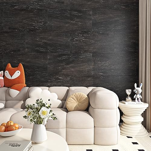 FunStick Credence Adhesive,Adesivi da cucina per bagno, effetto marmo nero, pittura piastrelle per bagno, carta adesiva per mobili, adesivi da parete, 30x60 cm, 5 pezzi in PVC adesivo per pavimenti