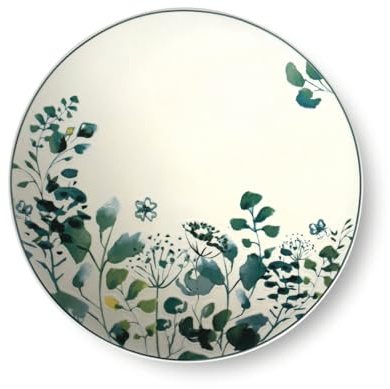 Médard de Noblat - Assiette dessert - D21 cm - Oxalis - Grès - Lot de 6 - Blanc et Vert