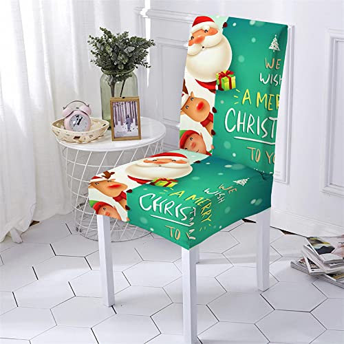 Highdi Weihnachten Stuhlhussen 1/2/4/6er Set Spannbezug Stuhlbezüge, Universal Waschbar Stuhlbezug Weiche Elastisch Hussen, Stretch Stuhlüberzug für Esszimmer Hotel Party (grün,4 Stück)