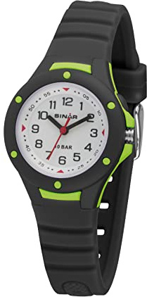 SINAR Kinder Jugend Armbanduhr Sportuhr Jungen Analog Quarz 10 bar mit Licht und Silikonarmband Schwarz Grün XB-17-1
