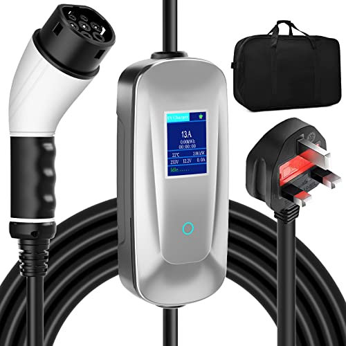 AIMAX EV Charger 13Amp UK 3PIN Plug to Type 2 Charging Cable Wall Box Portable EV Charging Station for Electric Vehicle/PHEV, Type 2 EV Charging Cable, Electric Car Charger 6.5 Metre