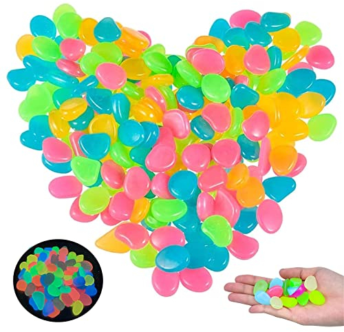 300 Piezas Piedras Luminosas, Piedras Luminosas de Colores, Piedras Luminosas Jardín, Piedras Decorativas Guijarros, Piedras Fluorescentes, para Acuario, Jardín, Pasarelas, Decoración de Exteriores
