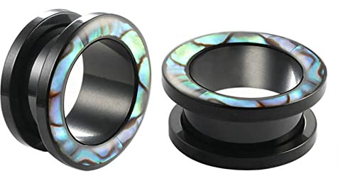 Gualiy 2 STK Titan Flesh Tunnel, Tunnel Ohr 6mm mit Bunt Muschel Muster Schwarz Flesh Ohr Tunnel